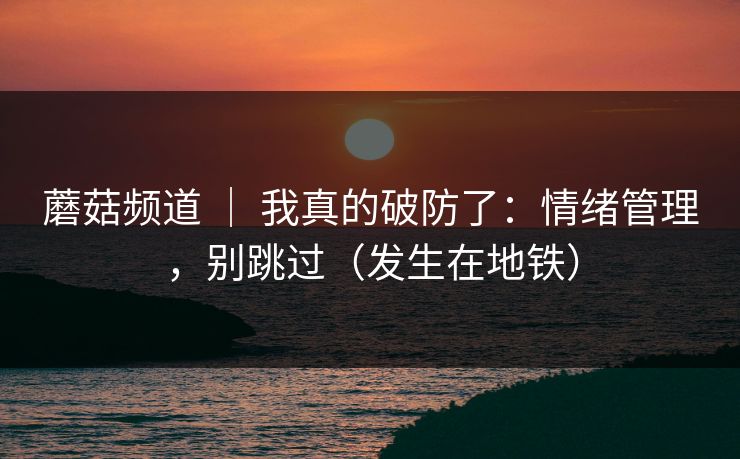 蘑菇频道 ｜ 我真的破防了：情绪管理，别跳过（发生在地铁）