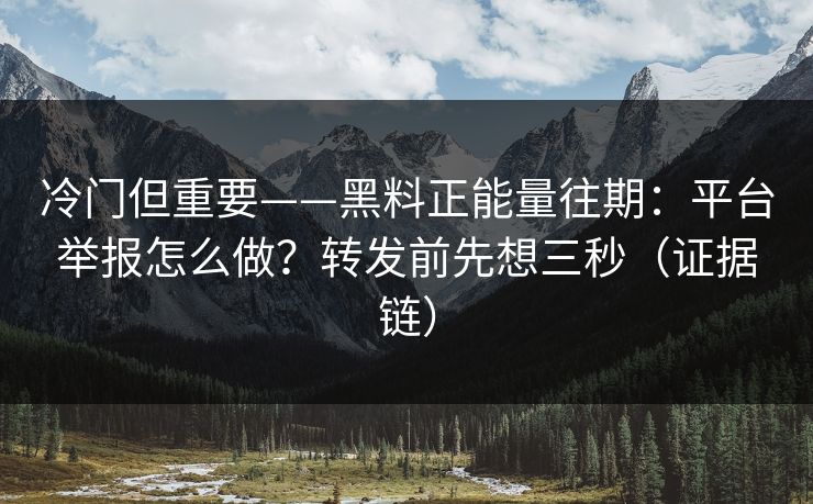 冷门但重要——黑料正能量往期：平台举报怎么做？转发前先想三秒（证据链）