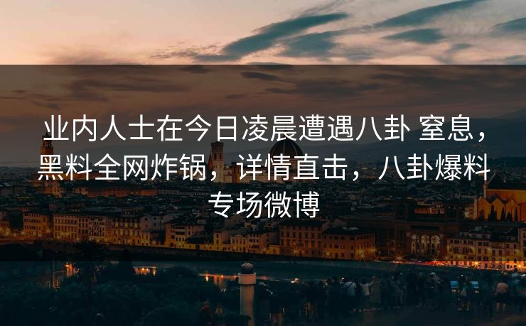 业内人士在今日凌晨遭遇八卦 窒息,黑料全网炸锅,详情直击,八卦爆料专场微博 业内人士在今日凌晨遭遇八卦 窒息,黑料全网炸锅,详情直击,八卦爆料专场微博